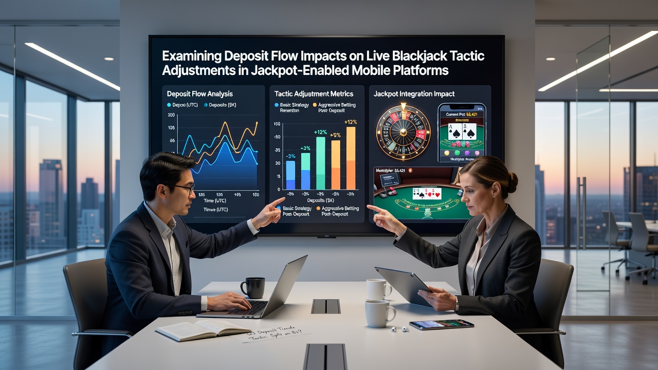 Analytics dashboard displaying deposit trends alongside live blackjack session statistics on a tablet device